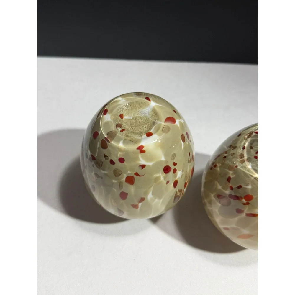 Artisan Hand Blown Glass Bud Vases Tan Red Confetti Gold Aventurine Set of 2